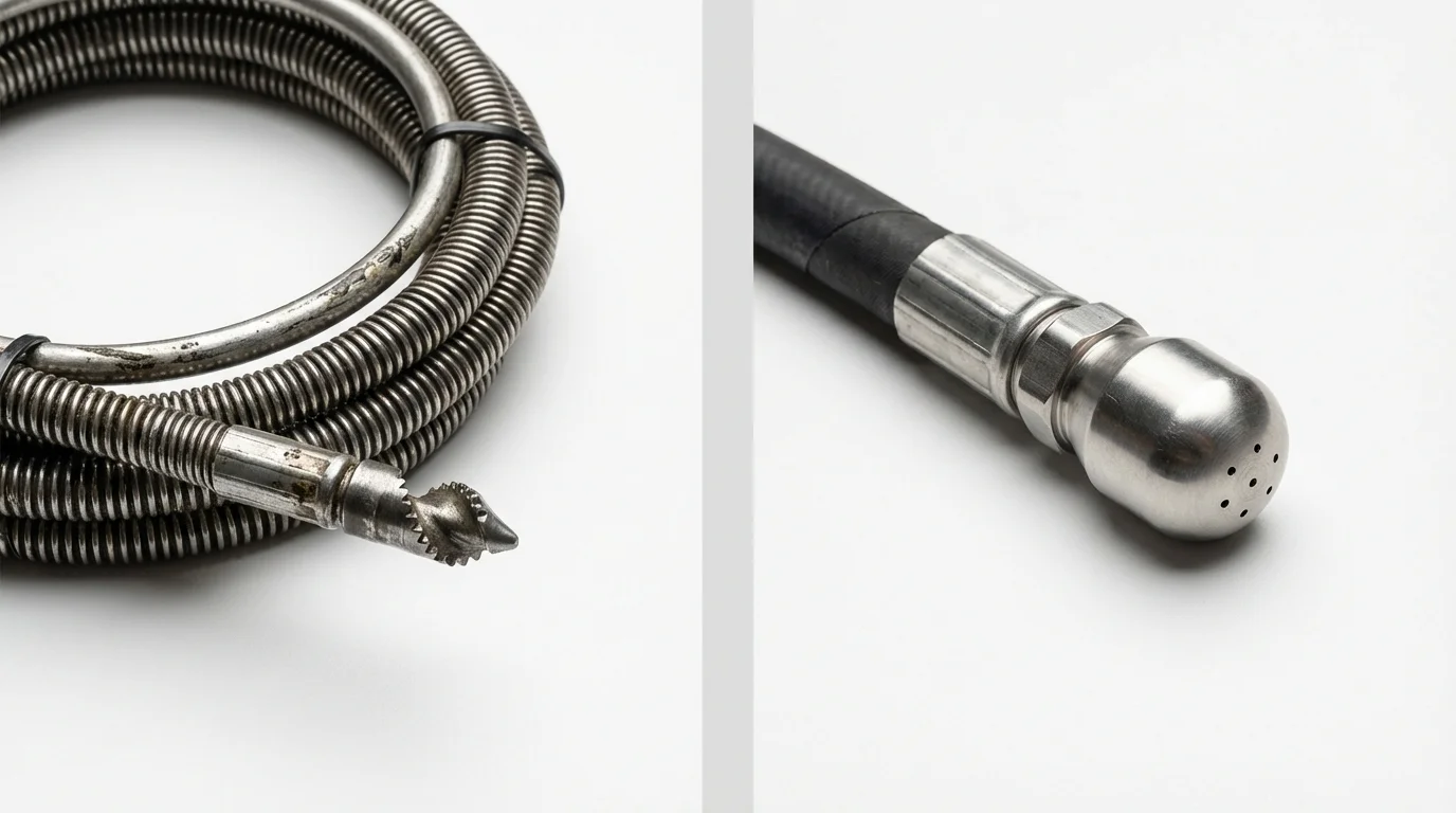 Drain snake cable and hydro jetting nozzle used for drain cleaning in Keansburg, NJ