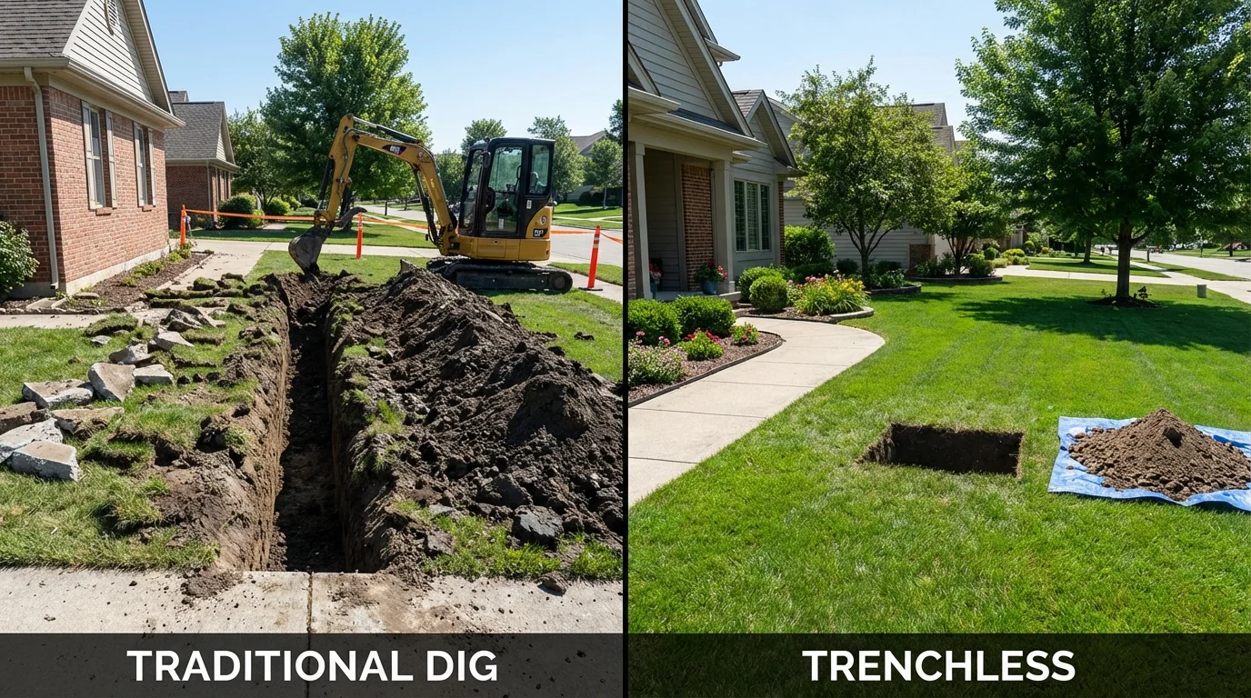 Trenchless sewer repair with minimal yard damage versus traditional excavation in Keansburg, NJ